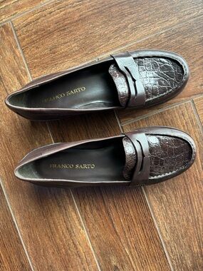 Franco Sarto Dark Brown Croc-Texture Penny Loafers
